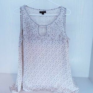 Max Edition M White Black Blouse Sleeveless Shirt Top Key Hole Polka Dots Roses